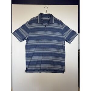 Columbia Golf Polo Mens L Shirt Blue White Stripe Athliesure Stretch Omni‎ Wick